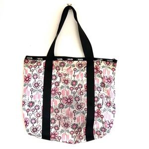 LeSportsac Pink and Black Floral Lolli Print Tote